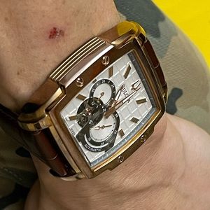 EXCEPTIONAL Bulova Automatic Gold/Brown/White Square Tourbillon Rectangle Watch